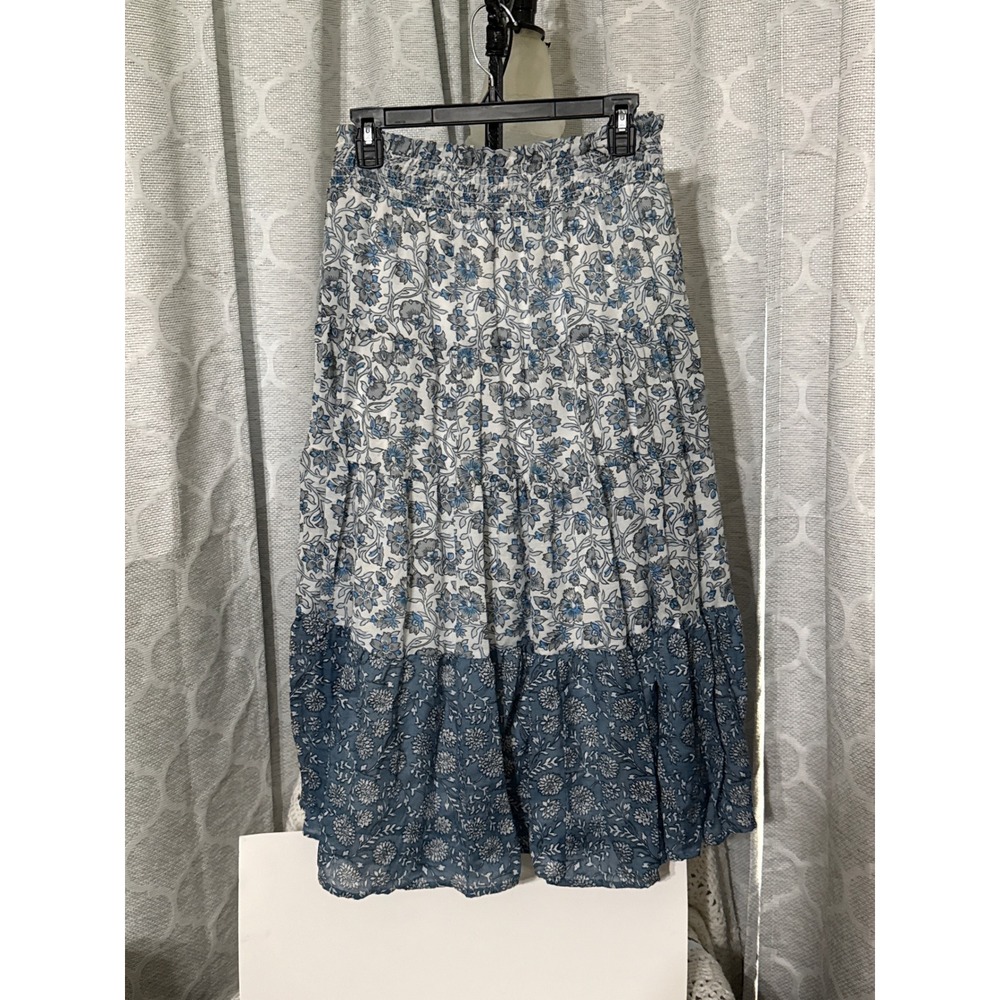 Live 4 Truth Blue Floral Tiered Maxi Skirt Smocked Waist Large Boho Lined - Picture 2 of 7